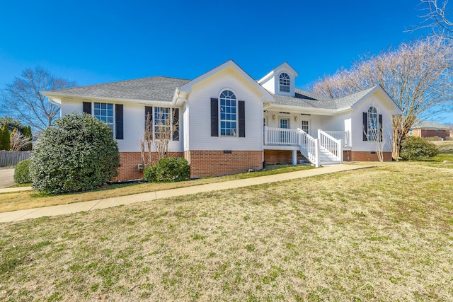 ranch-style home with crawl space and a front lawn