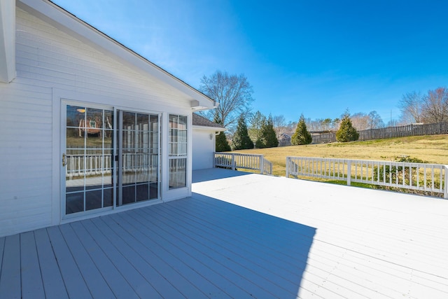 wooden deck with fence and a yard