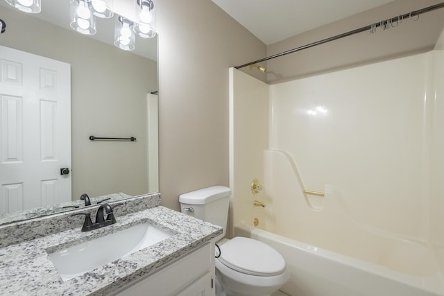 full bathroom featuring shower / bath combination, vanity, and toilet