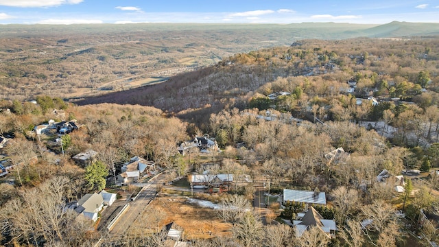 bird's eye view featuring a mountain view and a wooded view