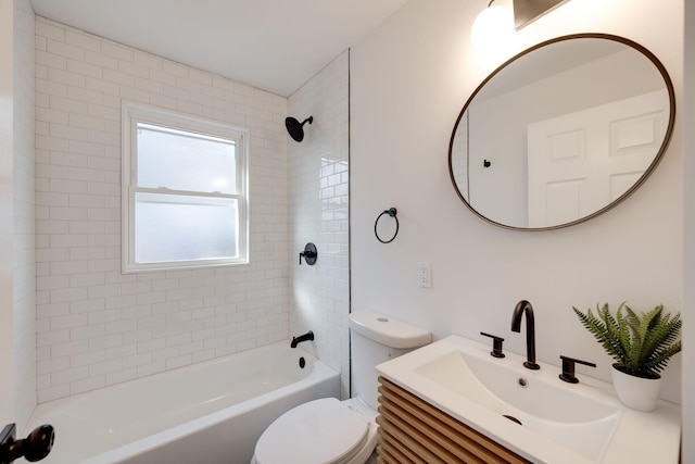 full bathroom featuring toilet, shower / bath combination, and vanity