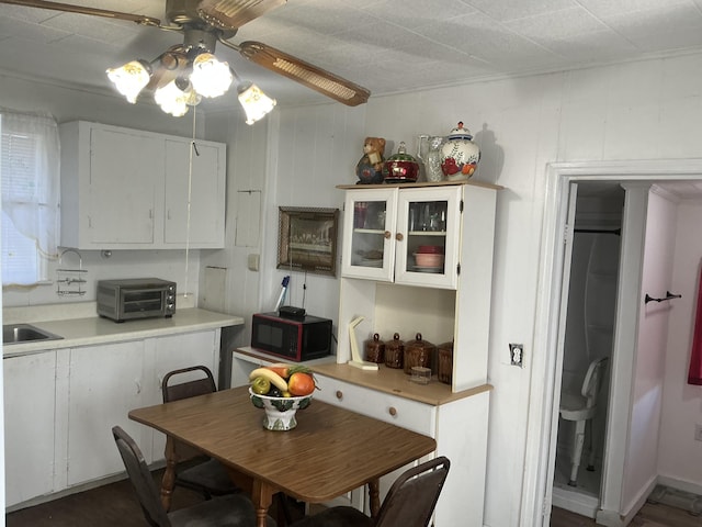 dining room featuring a toaster and ceiling fan