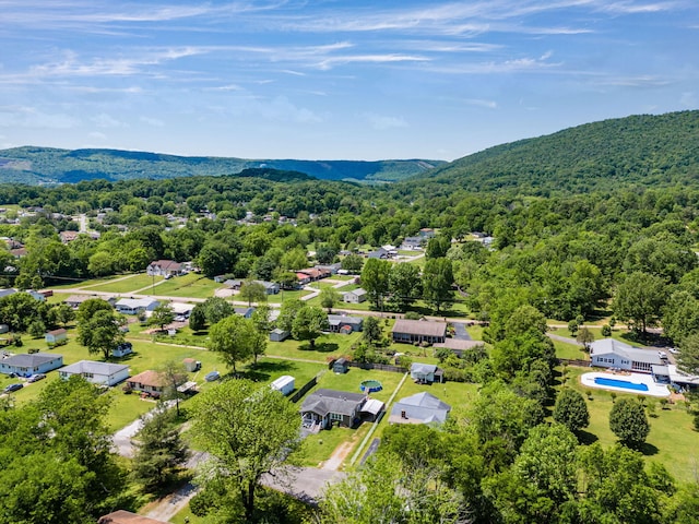 bird's eye view featuring a residential view and a mountain view