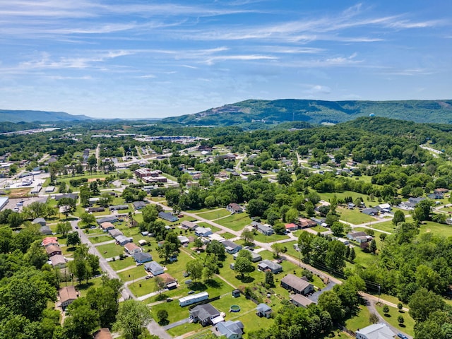 aerial view featuring a residential view and a mountain view