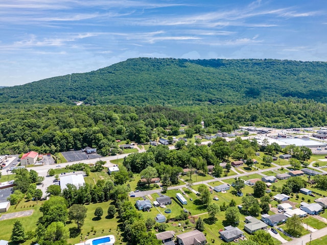 bird's eye view featuring a residential view, a mountain view, and a forest view