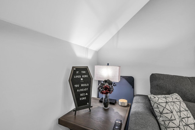 home office featuring vaulted ceiling