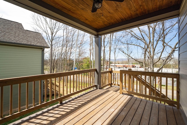 wooden terrace with ceiling fan