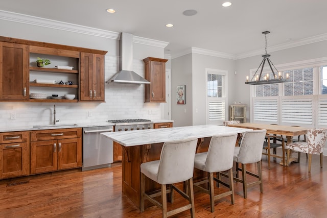 619 Hill Pointe Ln, Chattanooga, TN 37405 - kitchen featuring a sink, wall chimney range hood, stainless steel appliances, and plenty of natural light