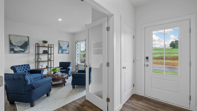 interior space featuring dark wood-style floors and recessed lighting