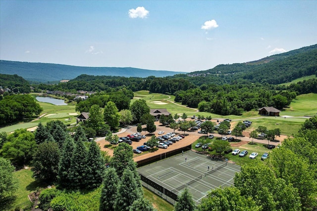 aerial view featuring a water view and a view of trees