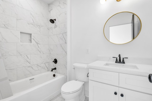 full bathroom with toilet, bathtub / shower combination, and vanity