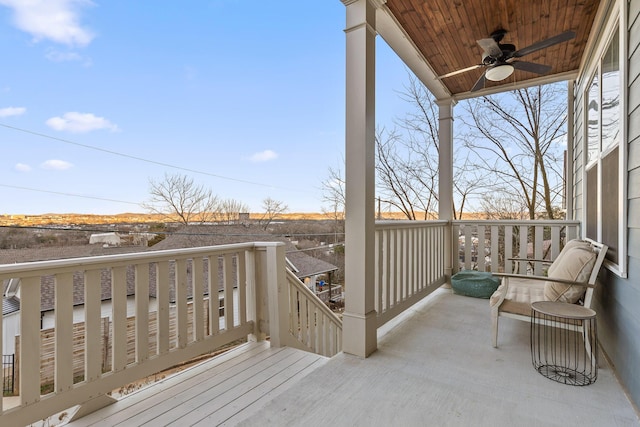 balcony with a ceiling fan