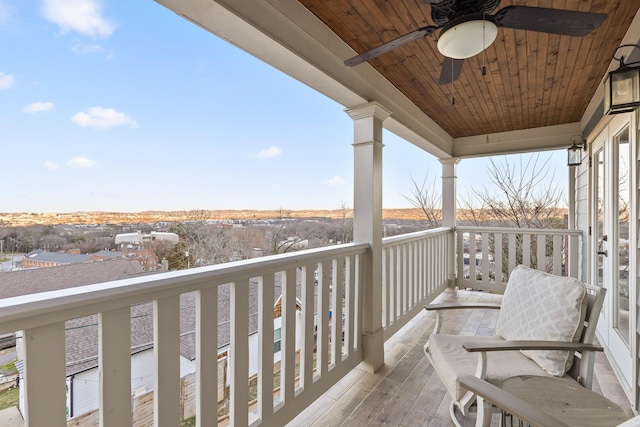 balcony with a ceiling fan