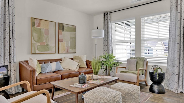 living room with wood finished floors