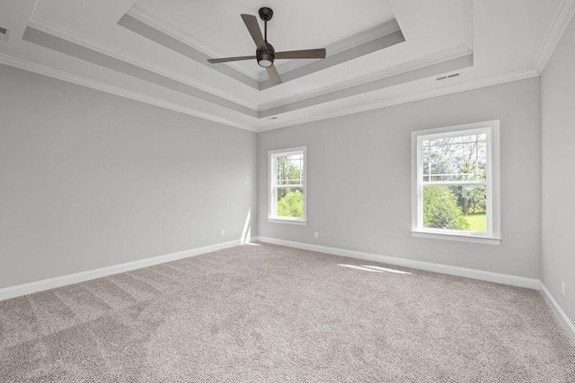 9676 Mayfly Rd # 10, Ooltewah, TN 37363 - spare room with a tray ceiling, ornamental molding, carpet, and ceiling fan