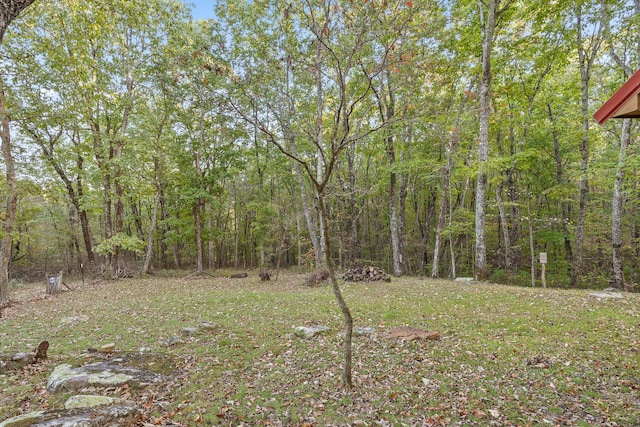 view of yard with a view of trees