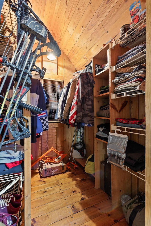 spacious closet featuring vaulted ceiling and hardwood / wood-style flooring