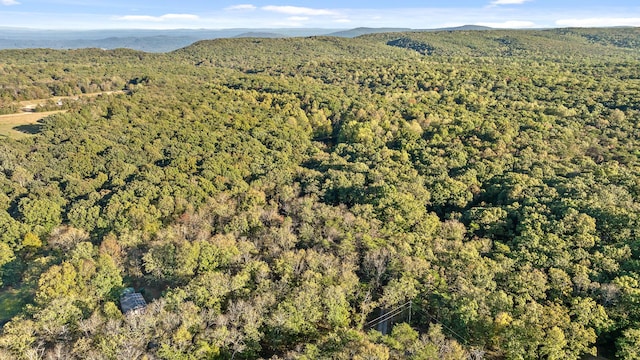 drone / aerial view with a mountain view and a wooded view