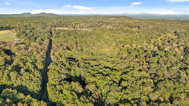 aerial view featuring a mountain view and a view of trees