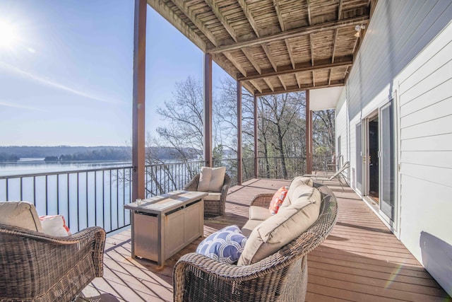 wooden deck featuring an outdoor living space