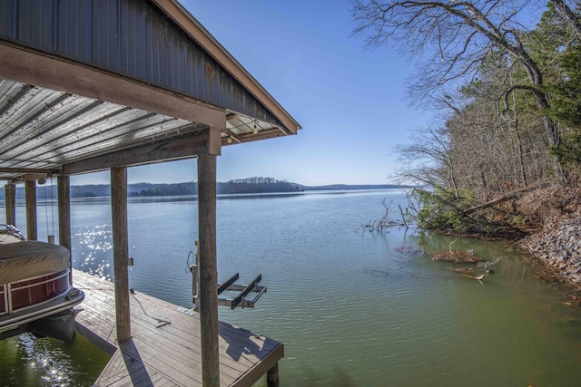 view of dock with a water view
