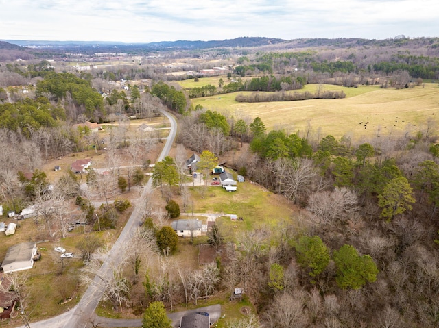 aerial view featuring a rural view