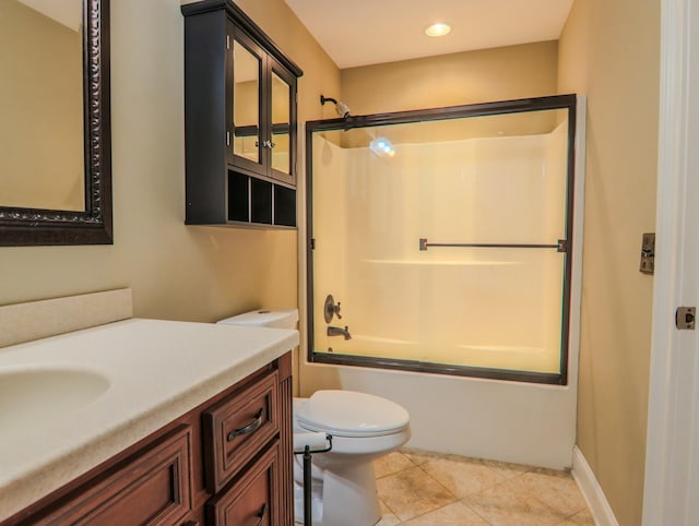 full bathroom with toilet, shower / bathing tub combination, vanity, and tile patterned floors