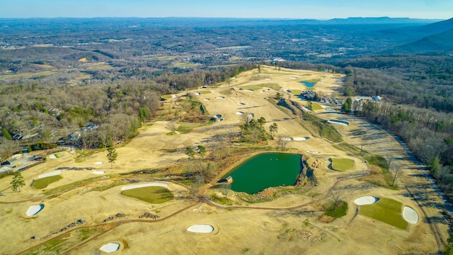 birds eye view of property with a water and mountain view and a view of trees