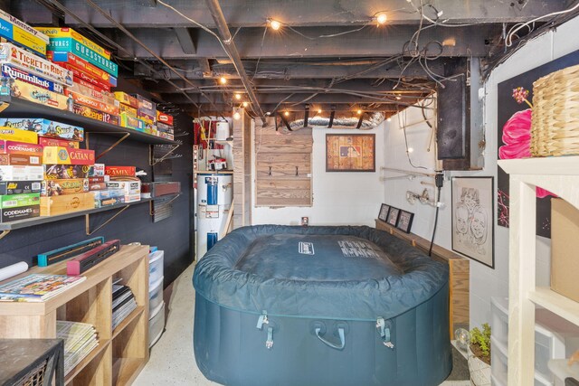 unfinished basement with water heater