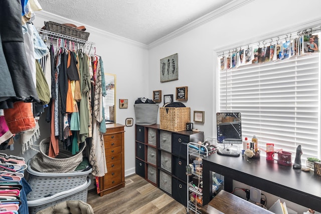 walk in closet with wood finished floors