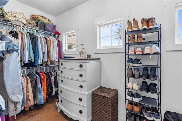 spacious closet with wood finished floors