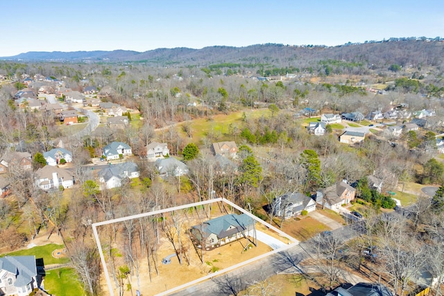 aerial view featuring a residential view and a mountain view