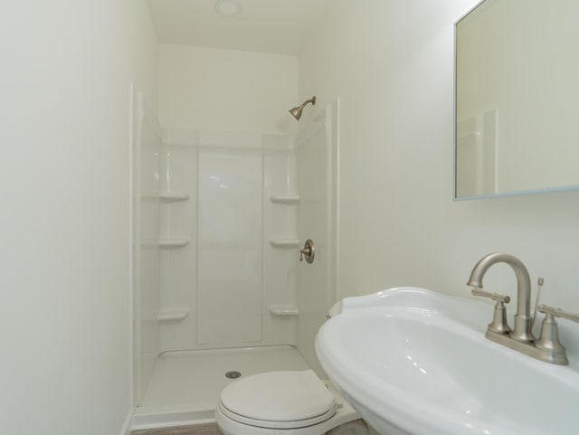 full bathroom featuring a shower, a sink, and toilet