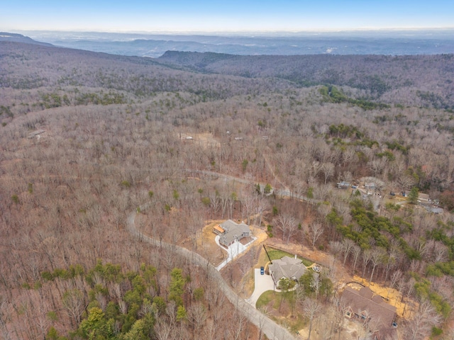 birds eye view of property with a mountain view and a view of trees