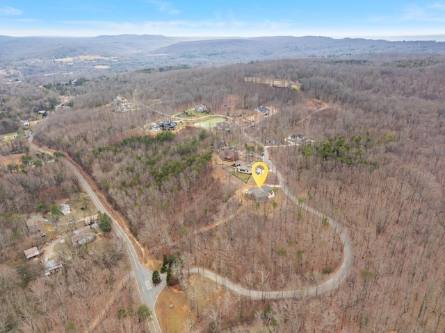 bird's eye view with a forest view and a mountain view