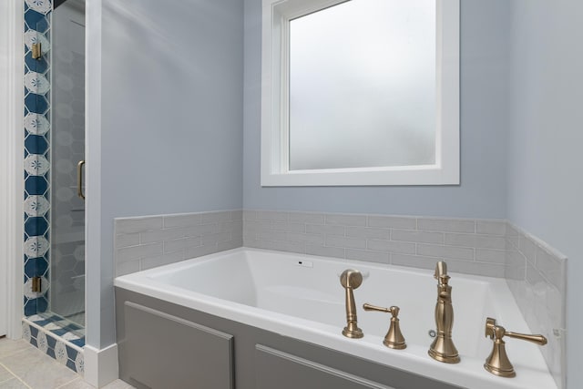 full bathroom featuring a wealth of natural light, a shower stall, and a bath