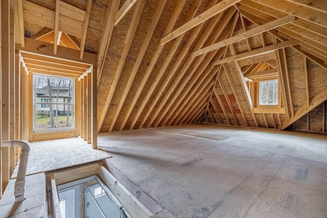 view of unfinished attic