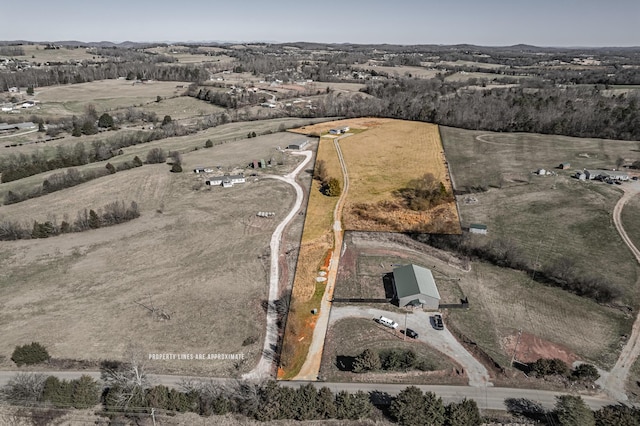 aerial view featuring a rural view