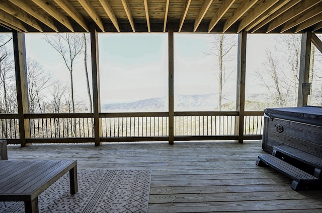 wooden terrace featuring a mountain view