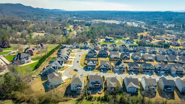 aerial view featuring a mountain view and a residential view