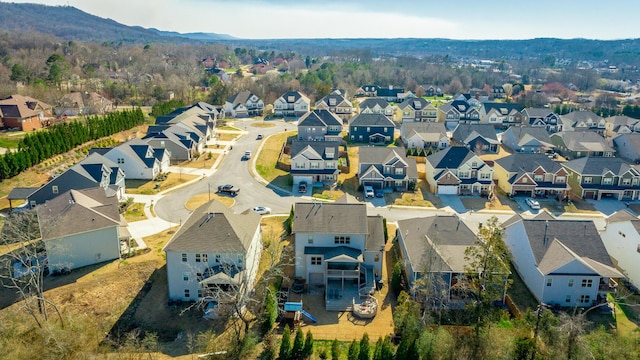 aerial view with a mountain view and a residential view