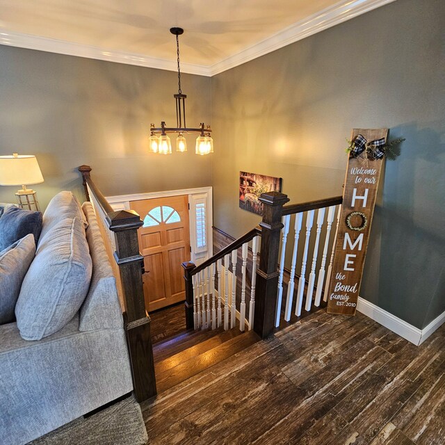 entrance foyer featuring crown molding, baseboards, and wood finished floors