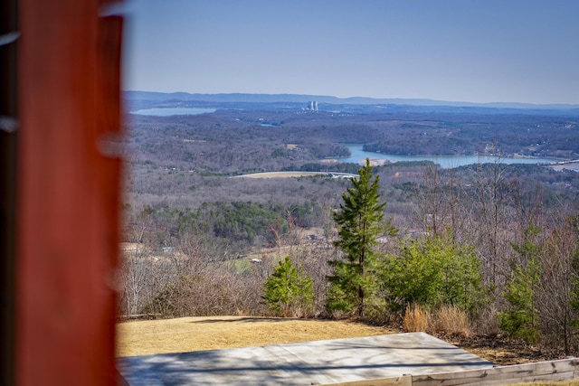 exterior space featuring a mountain view and a wooded view