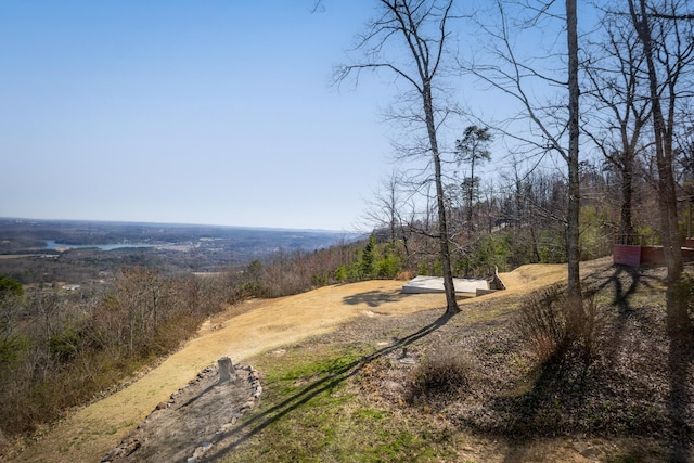 exterior space with a wooded view