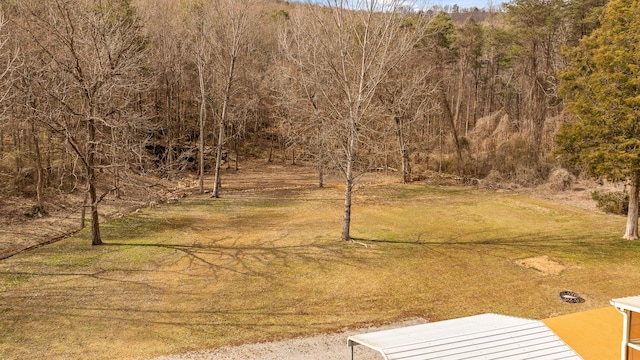 view of yard with a forest view