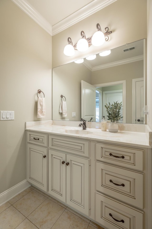 4581 Sweet Berry Ln, Ooltewah, TN 37363 - bathroom featuring vanity, ornamental molding, and tile patterned floors