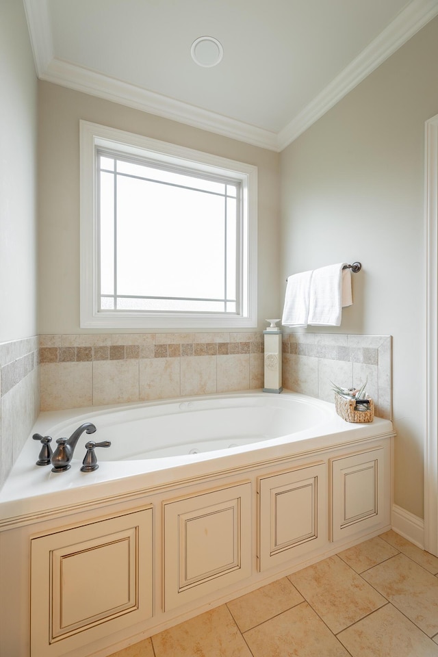4581 Sweet Berry Ln, Ooltewah, TN 37363 - bathroom featuring a bath, tile patterned flooring, and crown molding