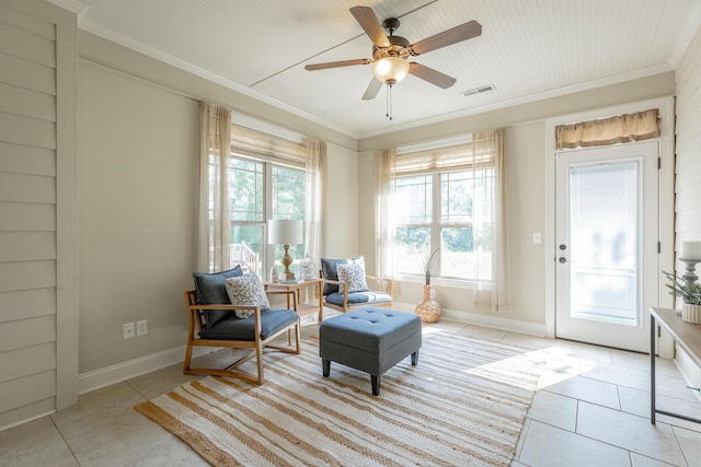 4581 Sweet Berry Ln, Ooltewah, TN 37363 - sitting room with light tile patterned floors, ceiling fan, and ornamental molding