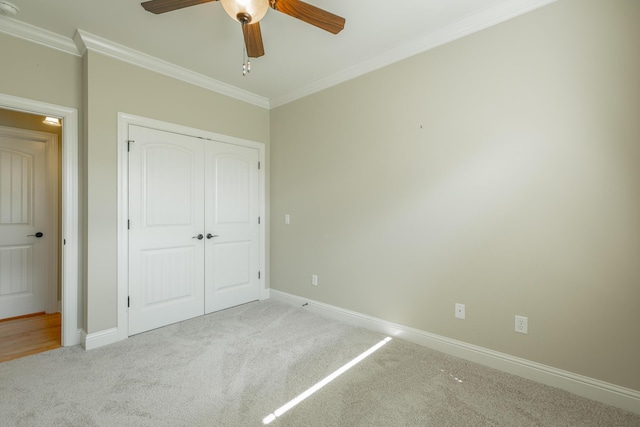 4581 Sweet Berry Ln, Ooltewah, TN 37363 - unfurnished bedroom featuring carpet, ornamental molding, a closet, and ceiling fan
