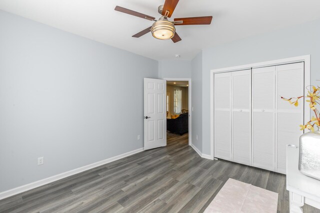 4513 Lamont Ln, Chattanooga, TN 37415 - unfurnished bedroom featuring wood finished floors, baseboards, a closet, and ceiling fan